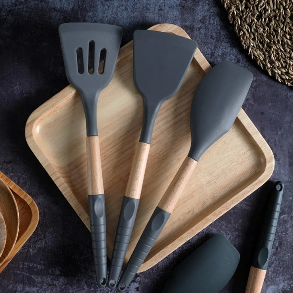 Термостойкий пищевой силиконовый лопатка с деревянной ручкой, силиконовый шпатель