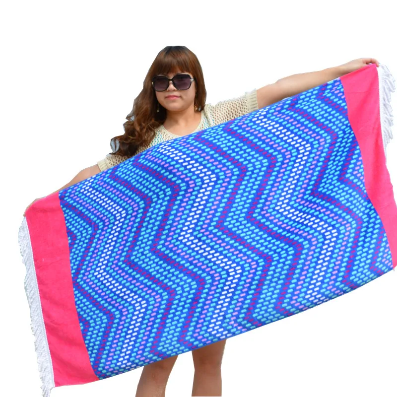 Custom 100% cotton Funny game printed velour beach towel with tassels