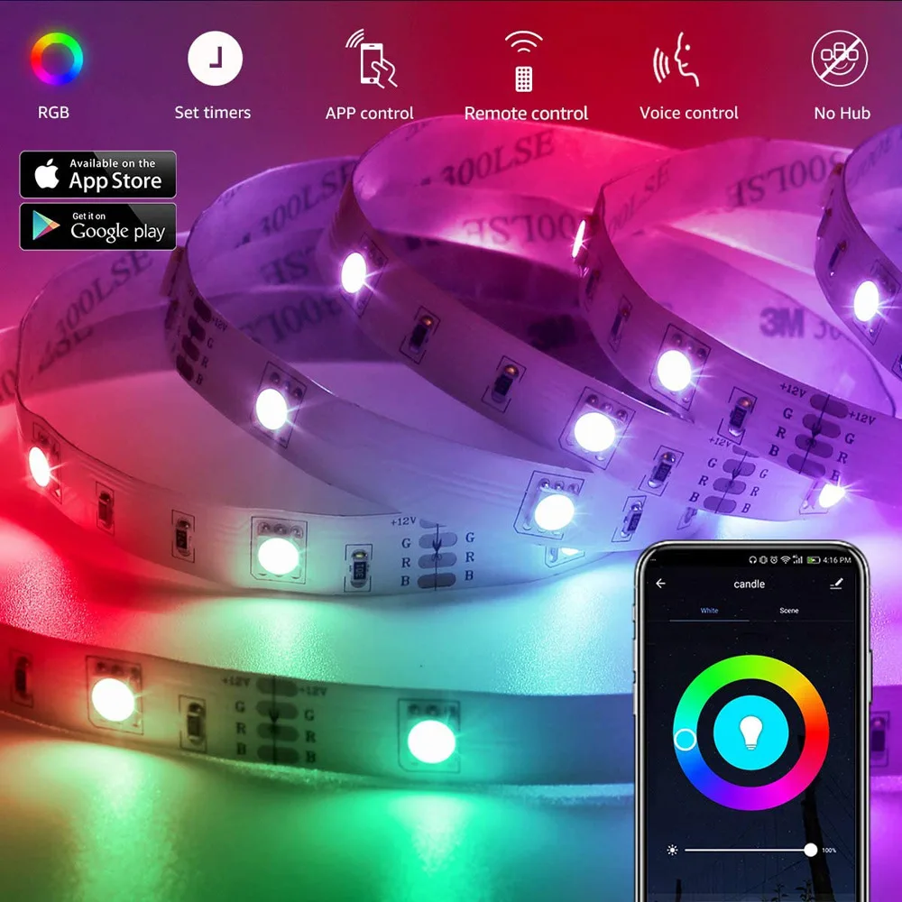10m Waterproof Tape Diode Dc Flexible Wifi Led Ribbon Rgb 5050 Smd 2835 Led Strip Light For Room Home Christmas Party