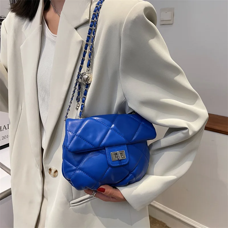 2022 latest lady small mobile bag metal chain plaid women coin purse Pu Leather Women lipstick phone purse