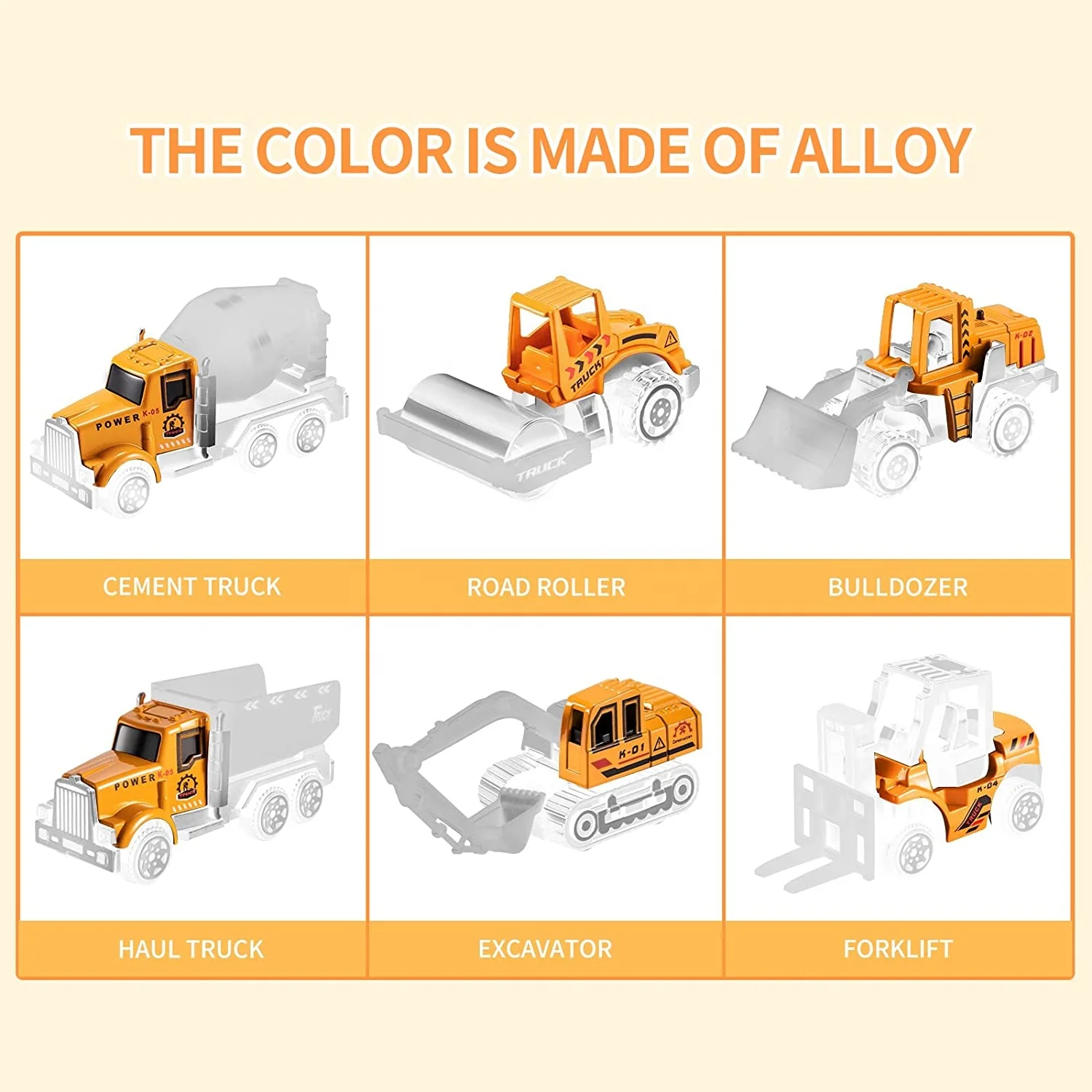 Kids Toys Truck Car Toys Set Friction Construction Car Set with 6 Pull Back Car Carrier Vehicle Toy with Lights and Sounds