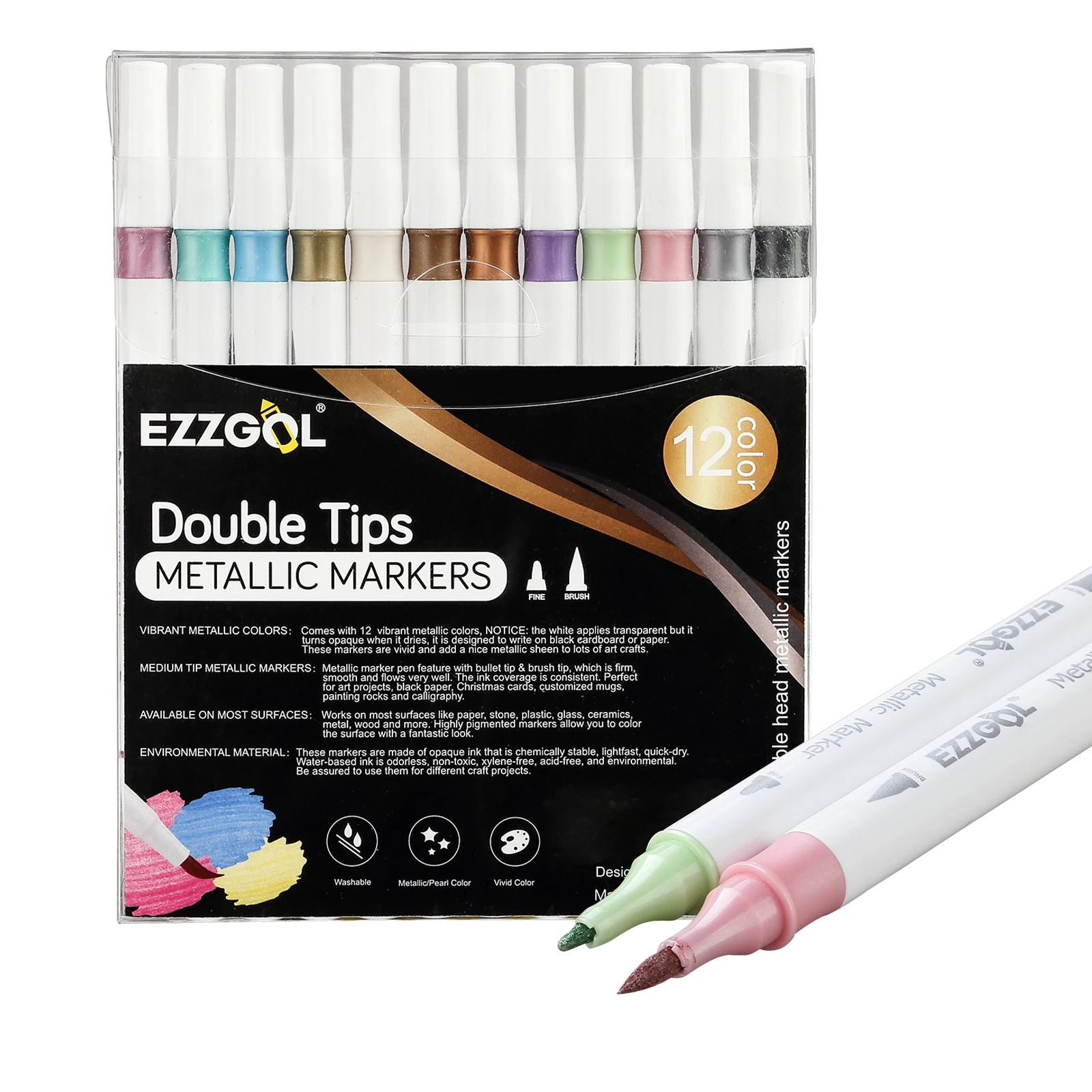 DIY drawing brush fine tips Metallic Pens for Black Paper, Scrapbook, Card Making, Rock Painting