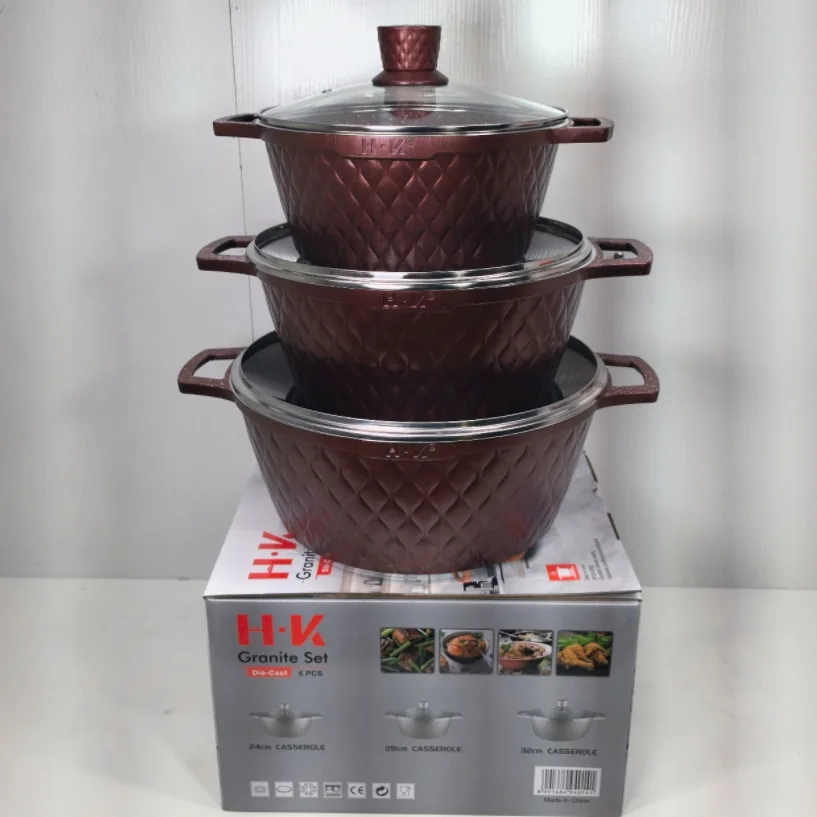 Factory Stock Cooking Pot Set  Cookware Granite Small 6pcs Luxury Aluminium Alloy Pot Set Multipurpose Pot