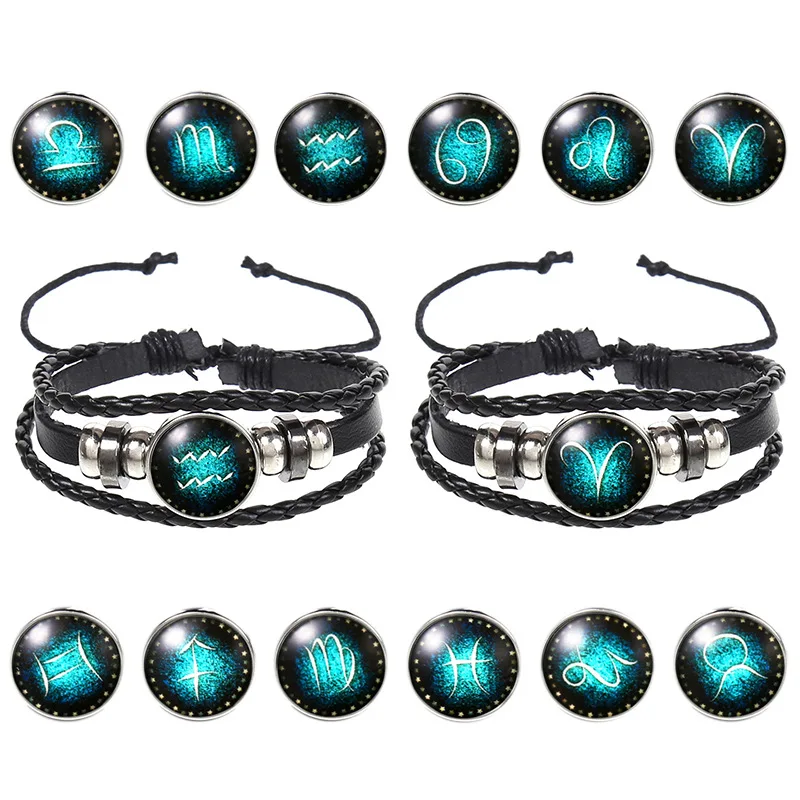 Retro Handmade Braided Starry Sky Black Gallstone 12 Collections Zodiac Jewelry Sign Multilayer Mens Bracelets Luxury Jewelry