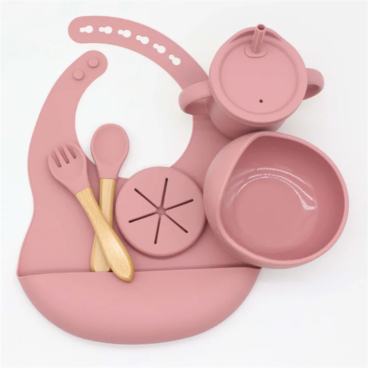 Silicone Dishes For Baby Feeding Set Sucker Bowl Plate Cup Bibs Spoon Fork Baby Items Safe Dining Plate Children Tableware
