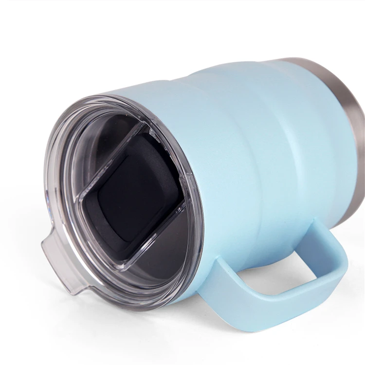 PURPLESEVEN Double Wall Vacuum Insulated 304 Stainless Steel 16oz Thermos Beer Mugs Travel Coffee Mug with Handle and Slider Lid