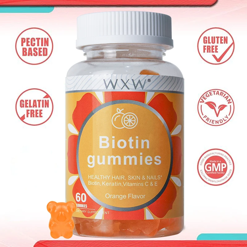 WXW Hot Sale Biotin Gummies For Skin Pectin Biotin Gummies Support Hair & Nails Health In Stock
