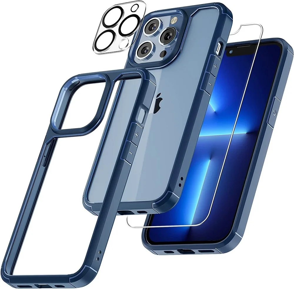 Shockproof Hard Case For iPhone 14 Pro Max 13 mini 12 11 Pro max Phone Case And Camera + Tempered glass with package box