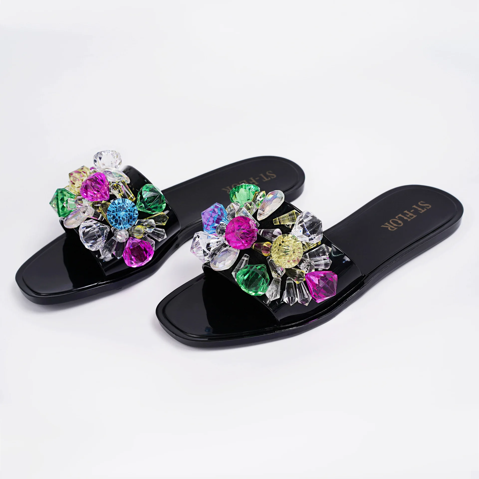 Fashion Summer Home Crystal pvc Jelly Slippers for Women clear slippers flat indoor outdoor Jelly sandals