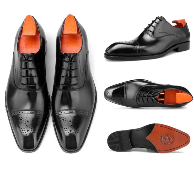 F64-SH2 New Stylish Classic Brogue Oxford Office Wedding Fashion Handmade Genuine Leather Formal Mens Dress Shoes