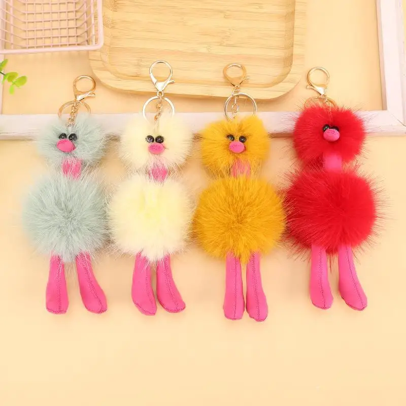 Best Quality Animal Series Ostrich Pompom Pendant Plush Toys Cartoon Colorful Ostrich  Mini Plush Backpack Keychain
