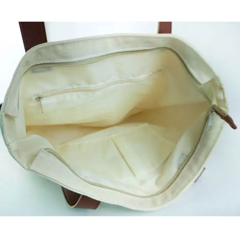 Chiterion Recycled Cotton Canvas Transfer Printing Press Screen FashionTote Bag For Ladies Girls PU Handle Tab With Inner Pocket