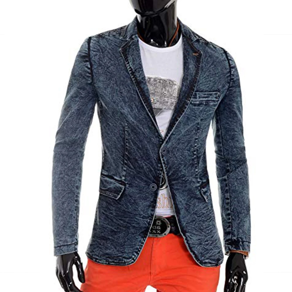 Newest custom mens denim blazer design jean jacket for men