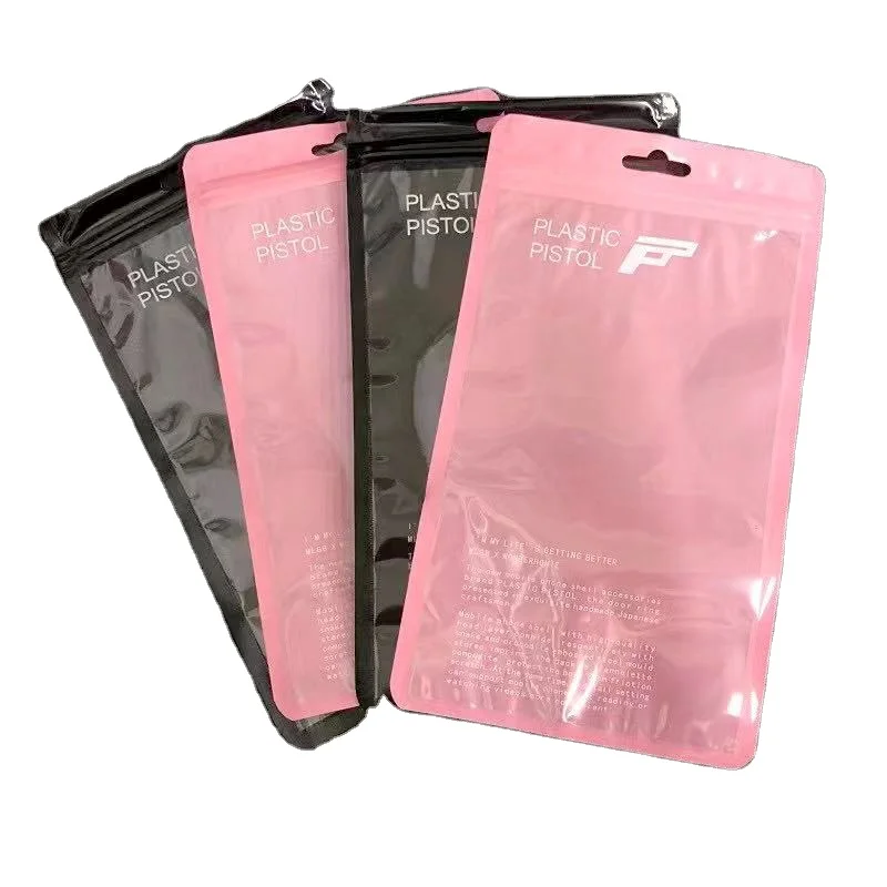 Matte Finish Clear Front Plastic Bag Zipper Pouch Mobile Phone Case Packaging Bag