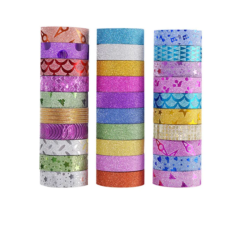 Glitter Washi Tape Adhesive Tapes DIY Decorative Scrapbooking Photo Color Masking School Supplies Office Stationery Tapes