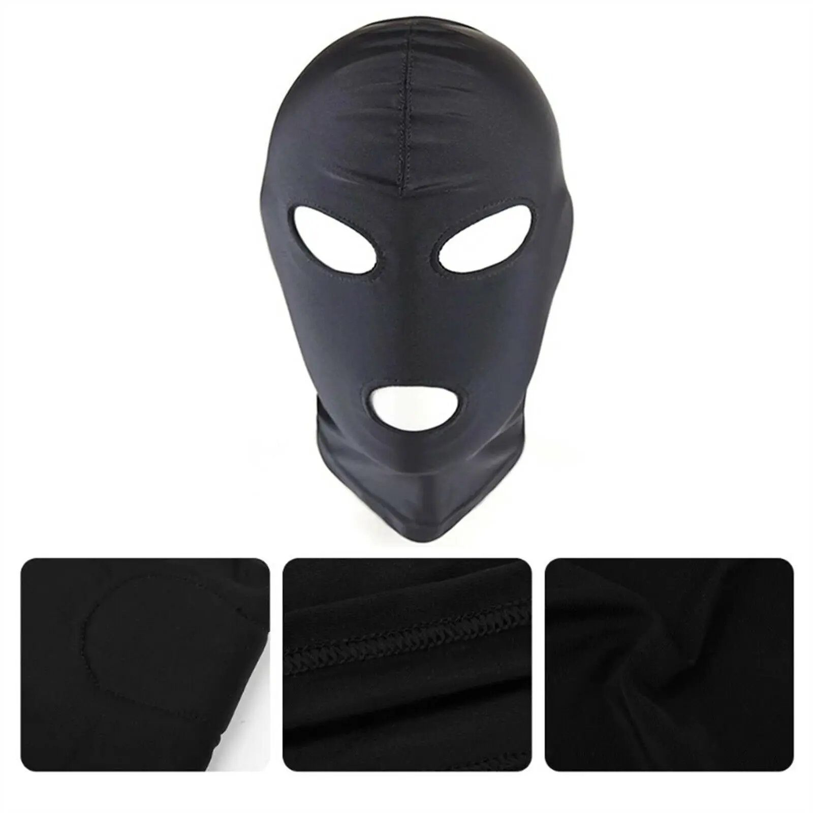 Black Face Bondage Hood Blindfold Head Open Eye Mouth Adult Cosplay Gimp Bondage