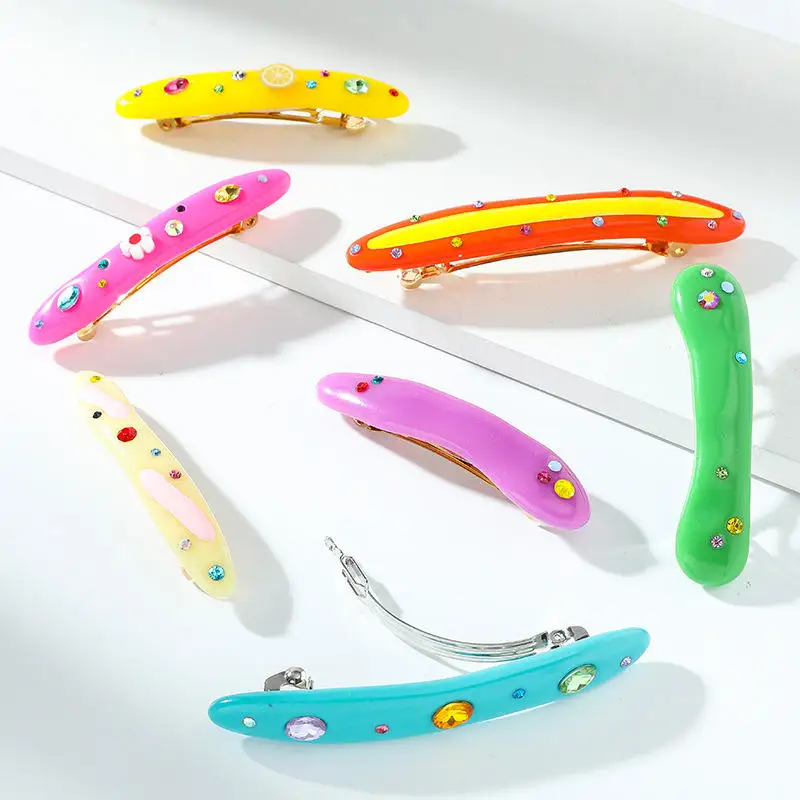 JIRIS New Arriving Candy Color Hairclip Resin Crystal Diamond Barrette Sweet Girls Fashion Hair Accessories Korean Style Hairgri