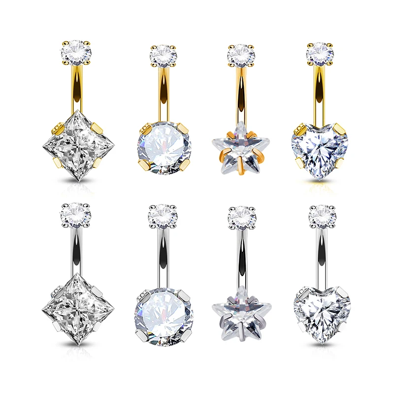 Fine Jewelry Navel Ring F136 Titanium Internal Thread Round/Square/Star/Heart CZ Belly Button Rings Piercing Body Jewelry
