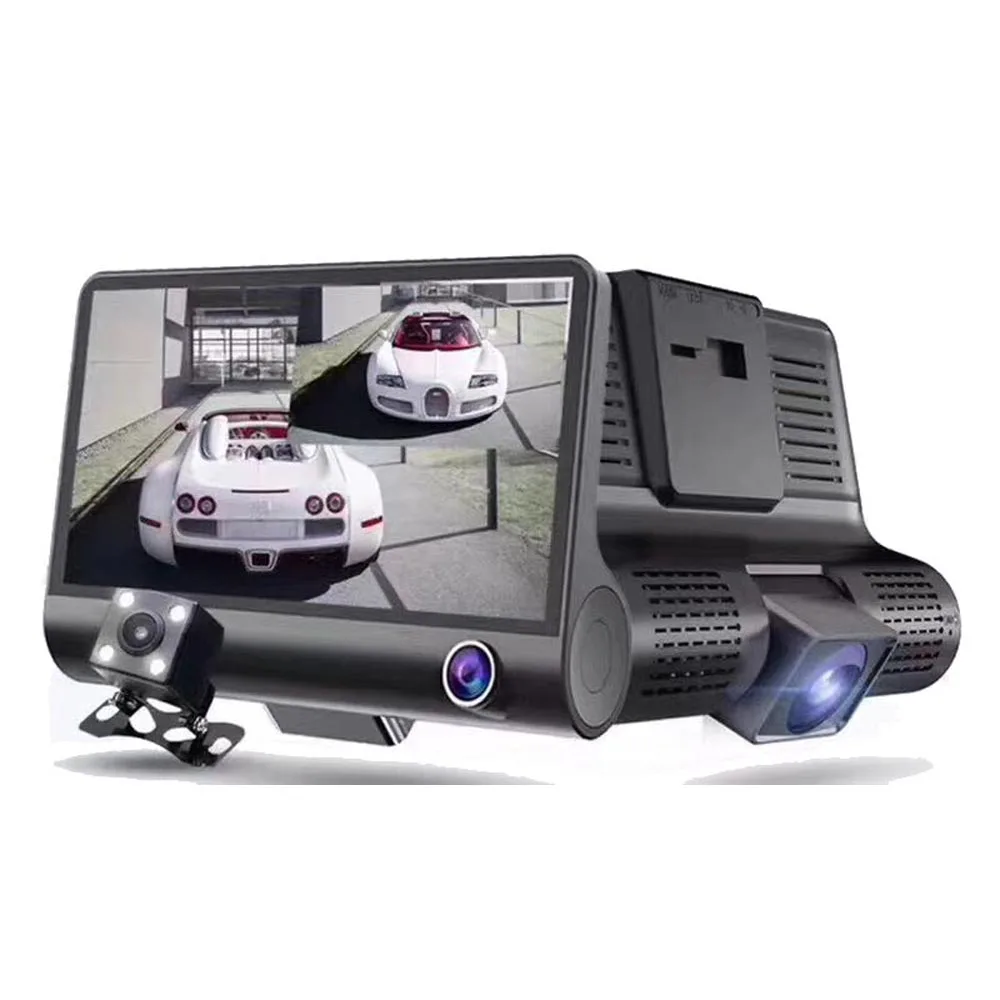 3 объектива зарядное устройство с двумя выходами для автомобиля Dash Cam-новый 4 'HD 1080P Автомобильный видеорегистратор Камера заднего вида вождения монитор автоматическая запись 170 CR21