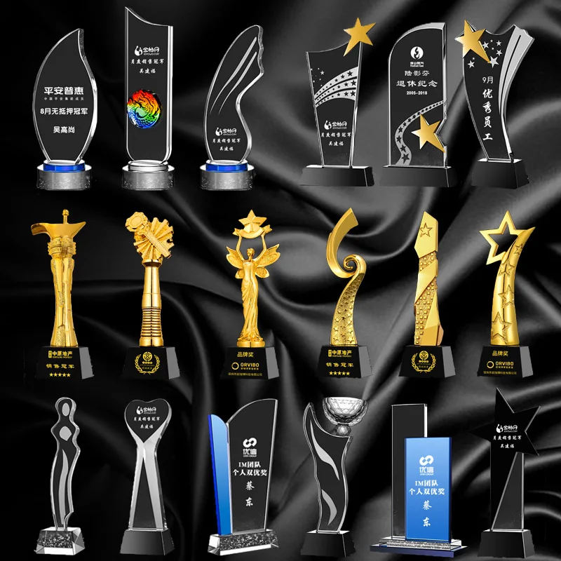 Customized Creative Metal Pentagram Crystal Crafts Souvenir Custom Glass Crystal Trophy