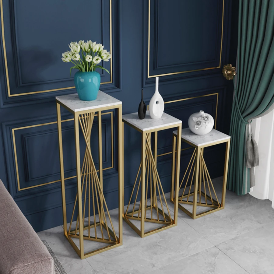 Luxury Art Metal Flower Stand Marble Surface for Modern Home Decoration/Wedding Road Guide