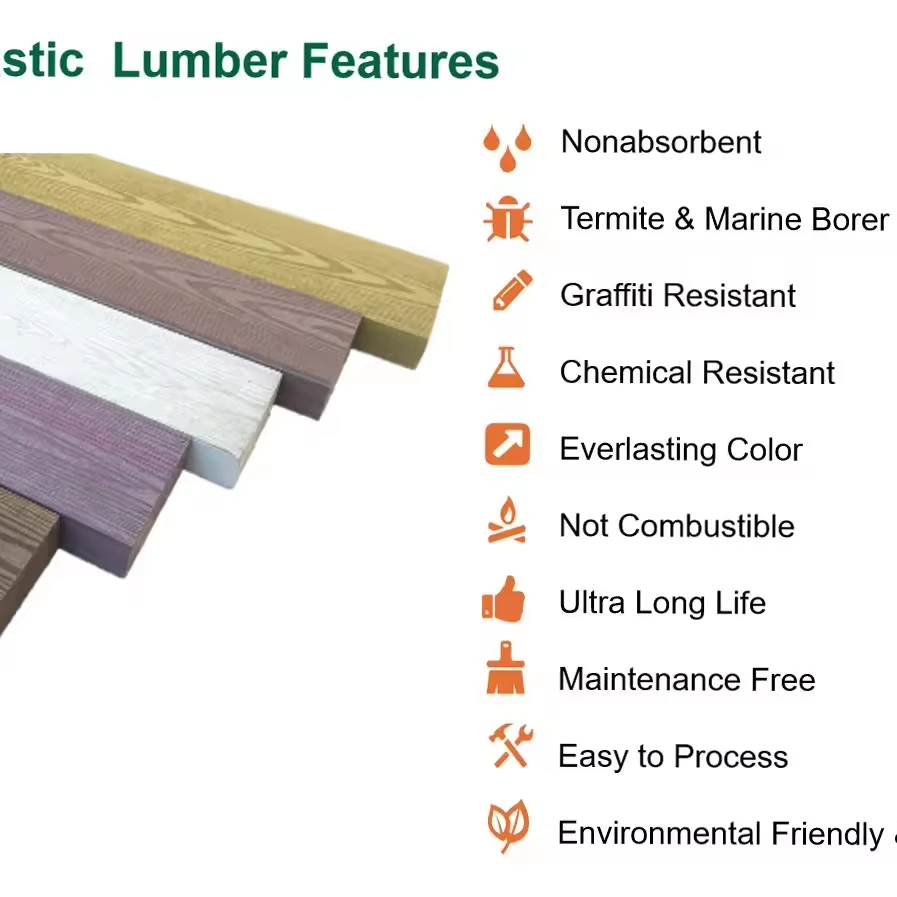 Solid Type High Quality HDPE Recycled Plastic Lumbers Weather Resistance Fully PE Material Lumbers for Outdoor Usage