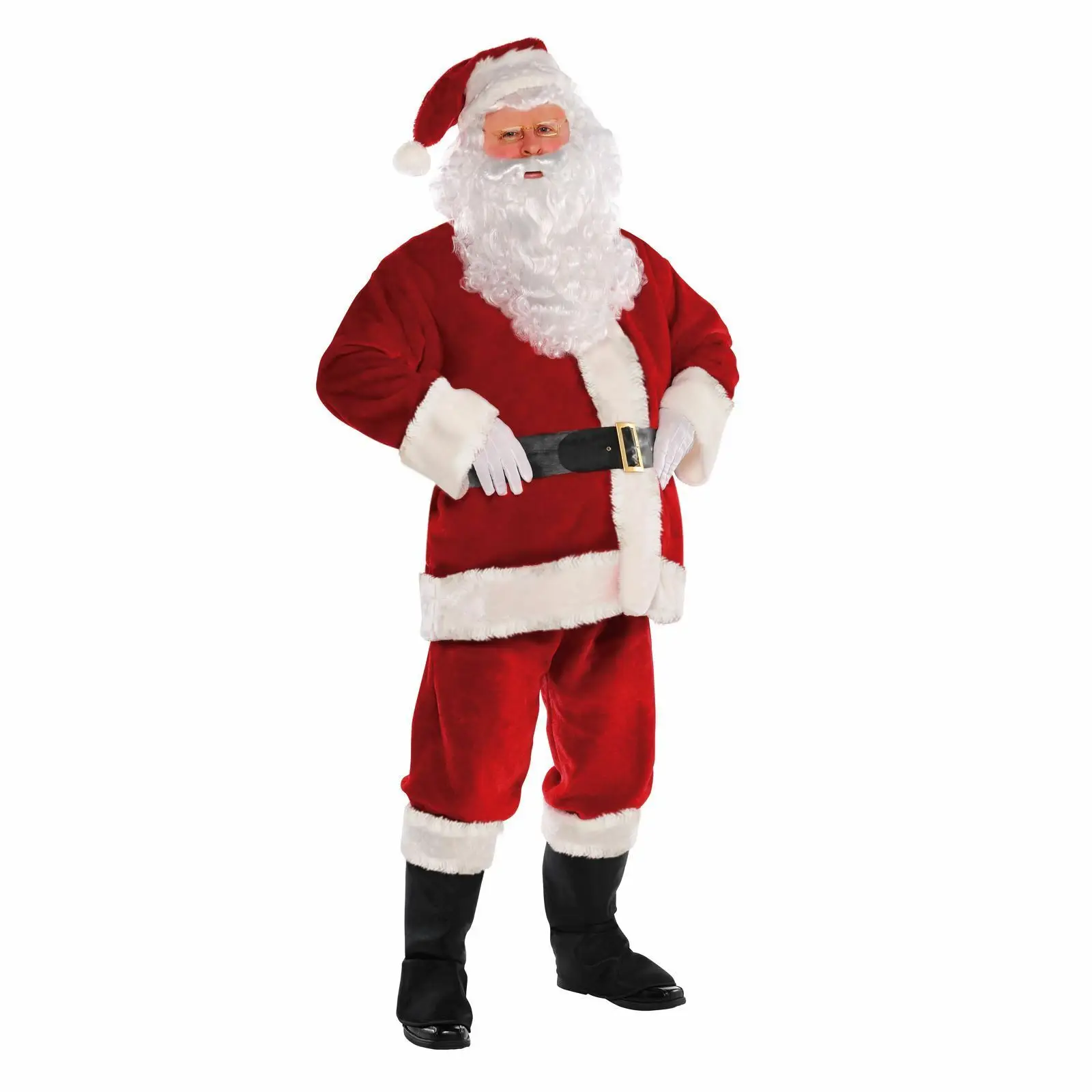 Mens Deluxe Plush Velvet santa claus Suit Father Christmas Xmas Fancy Dress Costume