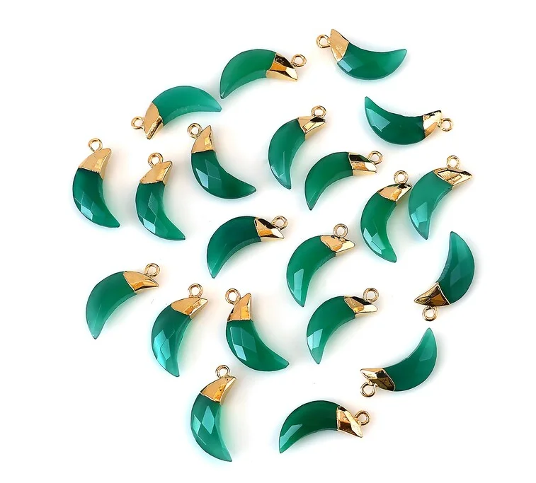 Fashionable Moon 24k Gold Plated Green Onyx Moon Shape Pendant Necklace 21x6mm Faceted Gemstone Bracelet Charm Wholesale Jewelry