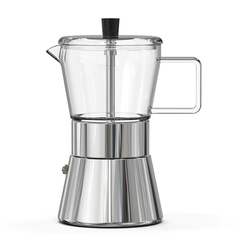 2022 New Design High Borosilicate Glass and Stainless Steel Espresso Moka Pot Coffee Maker