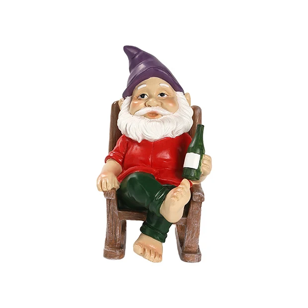 Manufacturers wholesale garden ornaments foot rocking chair dwarfs cartoon rural resin crafts yard ornaments