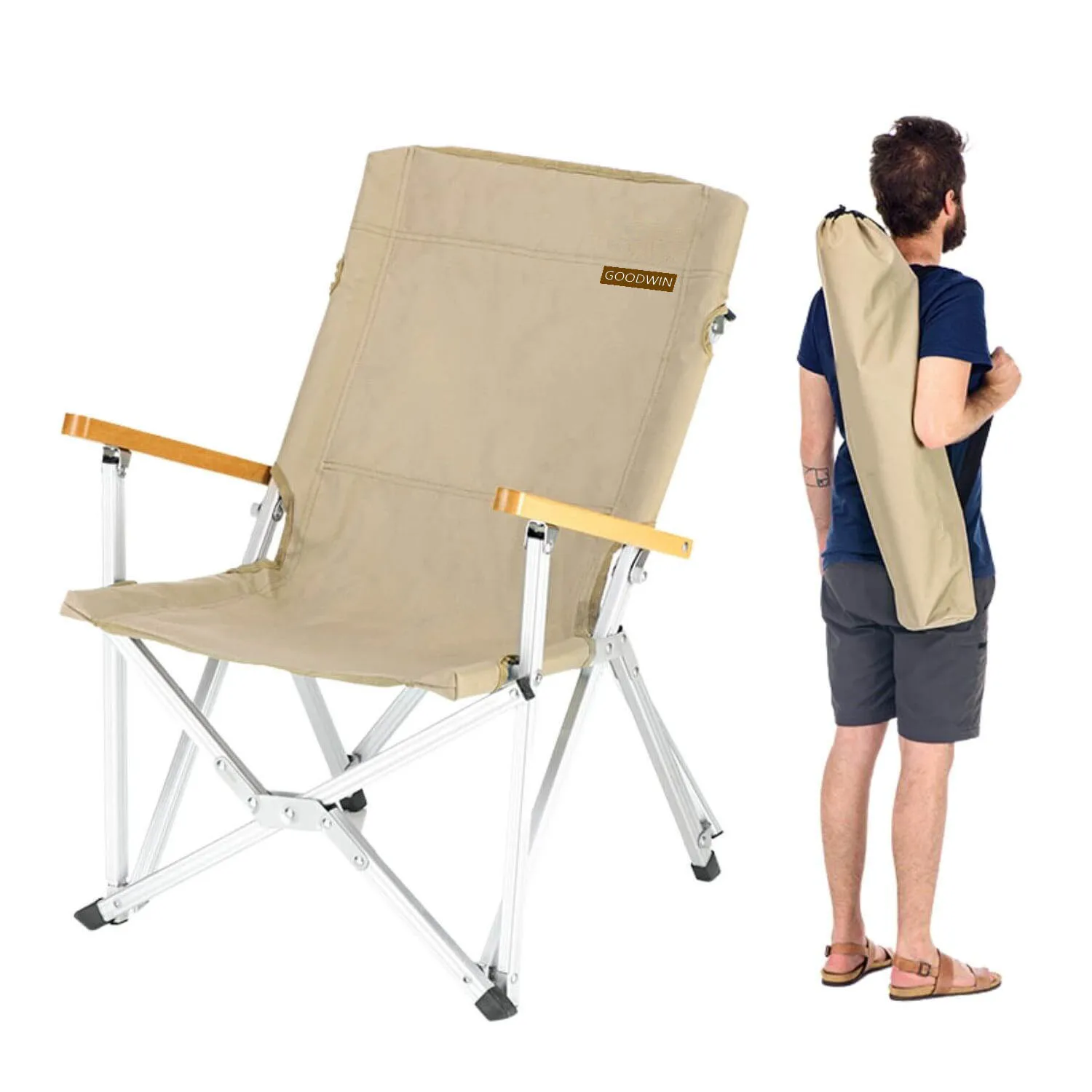 ODM Aluminum Outdoor Garden Beach Chair Wood Beech Armrest Folding Chair