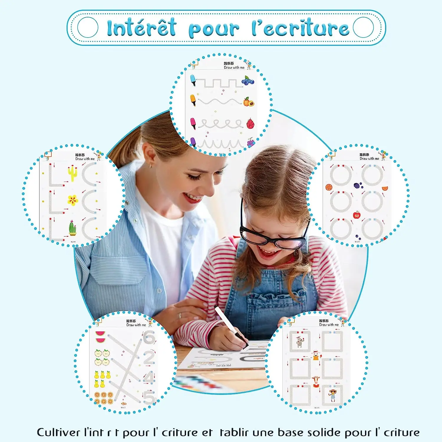 English Hold Books Magic Reusable Writing Card Board For Toddler Kids Pen Control Training Book