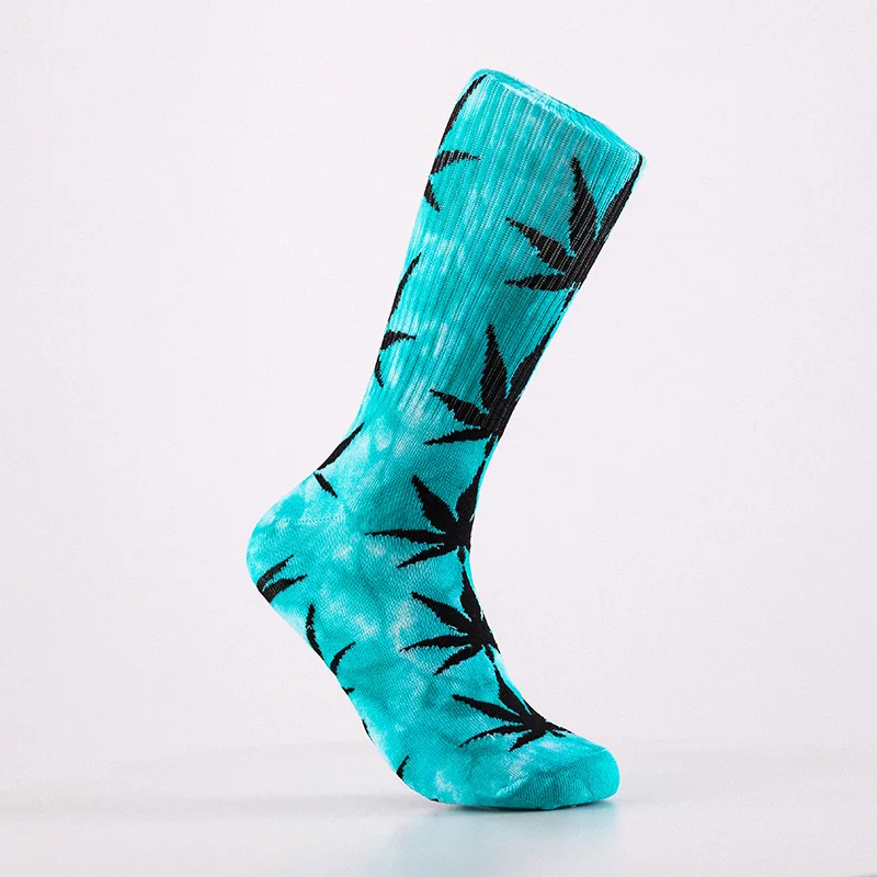 2022 Leaf Unisex Cotton High Socks Men Women Colorful Hemp Maple leaves Hip Hop Athletic Sports High Tie Dye Crew Weed Socks