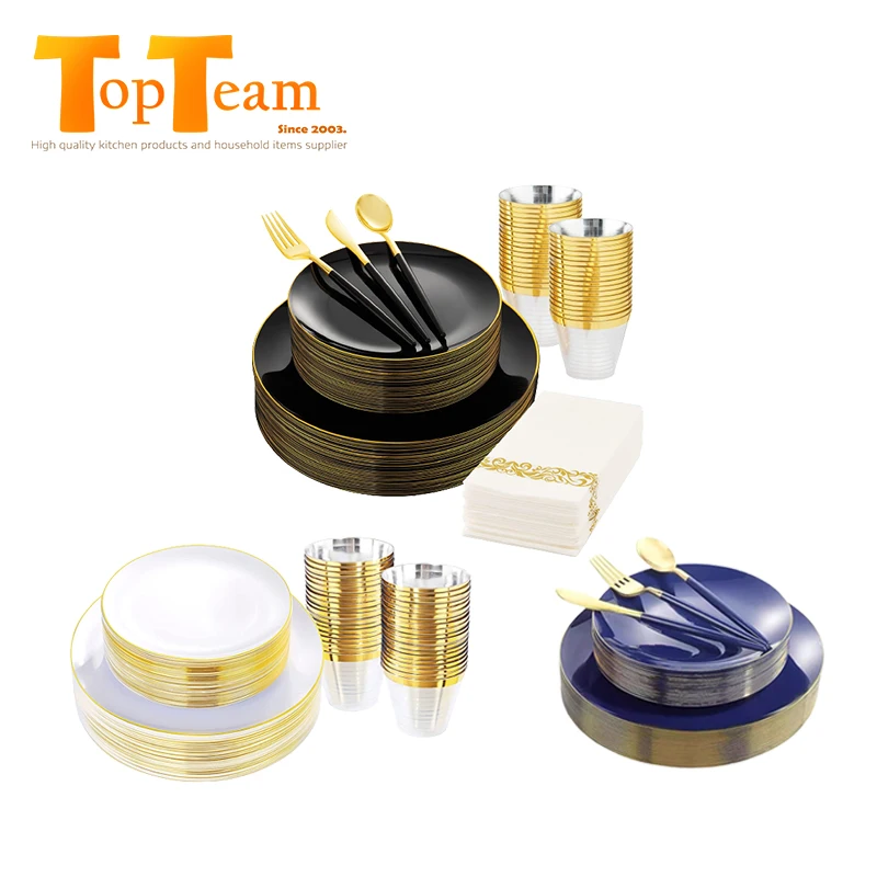 Dinner Napkins Halloween Party Bundle Cups Plastic Cup Clear Water Black And Gold Hard Plastic Plate Simple Dinner Sets