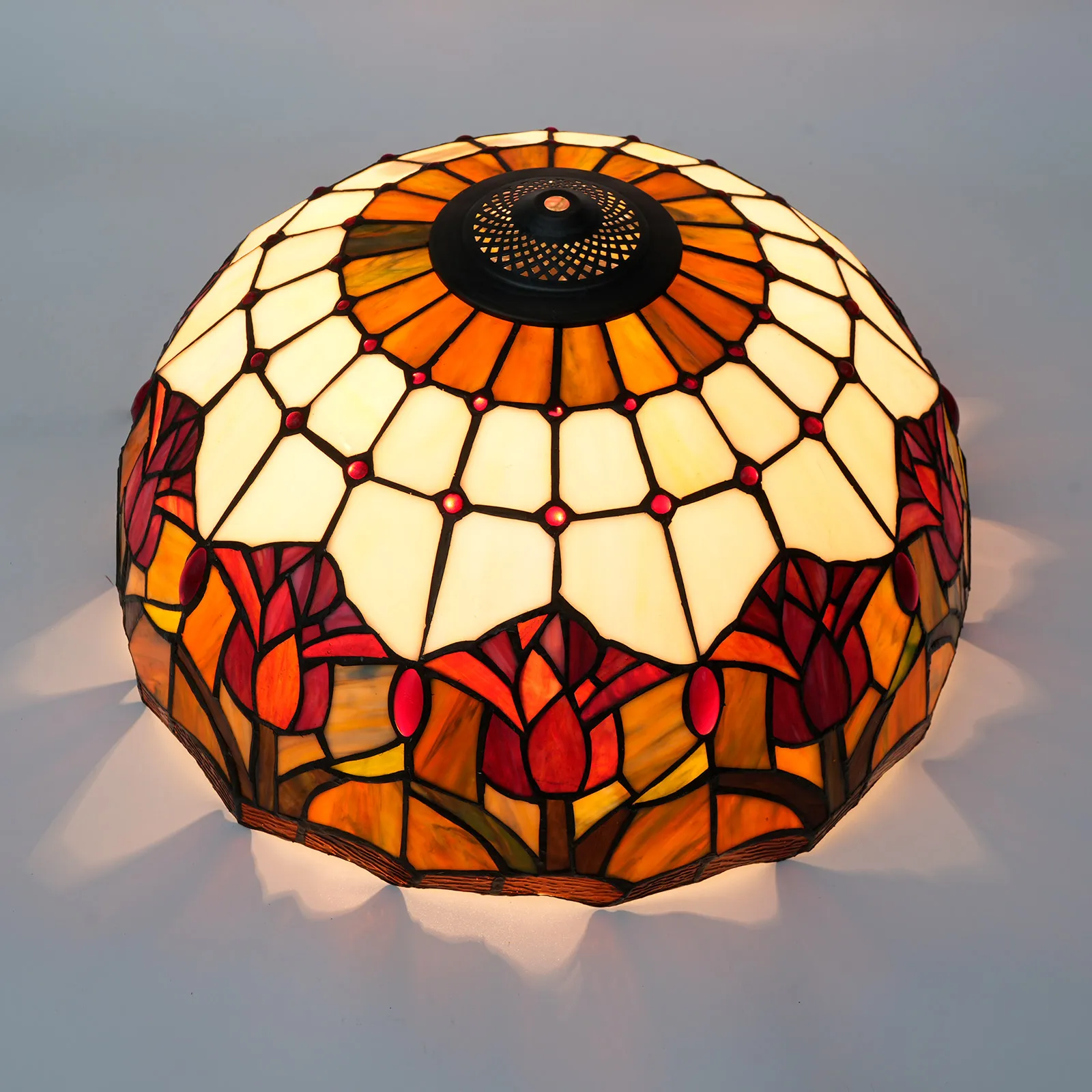 16 Inch Tulip Lampshade Replacement Tiffany Style Floral Stained Glass Lamp Shade for Table Lamp Floor Lights Chandelier