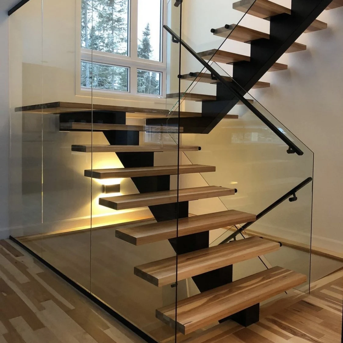 Rising OEM Factory Custom Design Stainless Steel Straight Stairs Spiral Interior Staircase With Wood Tread and Glass Railing