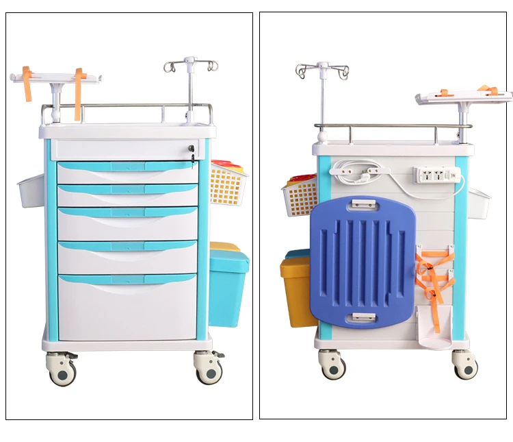 Hospital Equipment ABS Trolley Anesthesia Cart Medical Emergency Trolley Resuscitation Cart