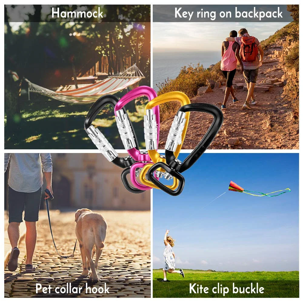 Wholesale Black Color Aviation Aluminum D Shape Automatic Nut High Tensile Force Swivel Square Ring Pet Hook