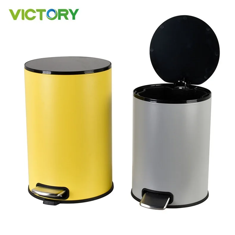 5L Grey Bathroom Pedal Shape Removable Inner Bucket With Trash Bag Hole Garbage Bins With Plastic Lid