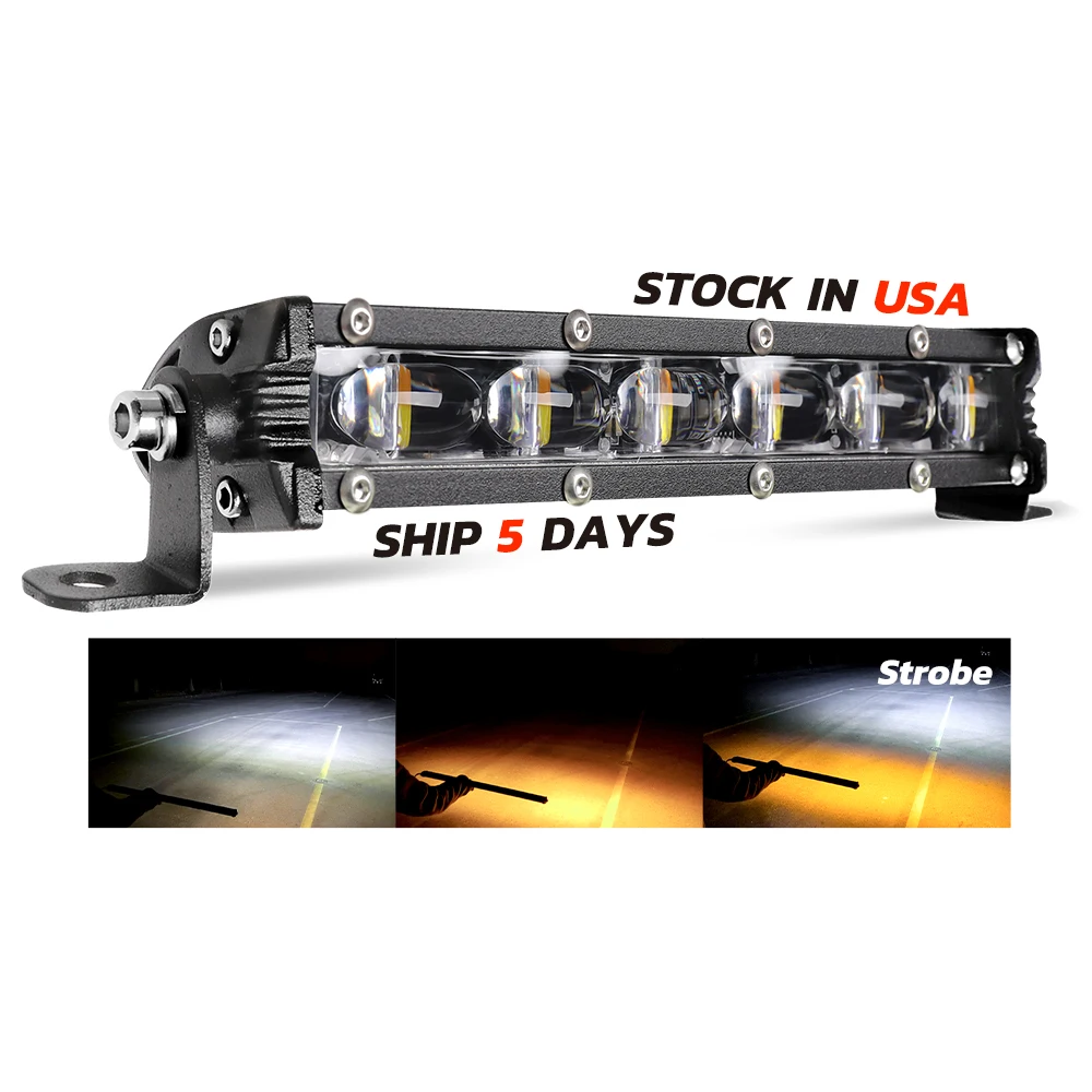 Dual Color Strobe White Amber Single Row Light Bar with 6D Driving Fog Light Off Road Truck ATV UTV 7inch Slim Led Light Bar