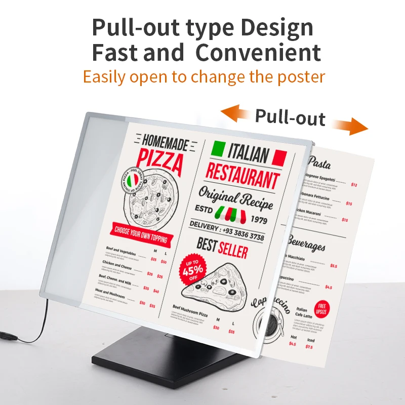 A3 A4 Adjustable LED Light Box Restaurant Menu with Temper Glass Poster Led Advertising Box