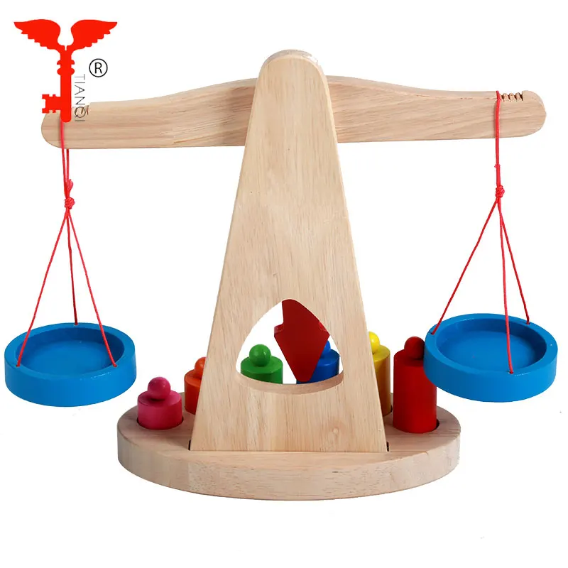 Montessori Toys Children's Funny Educational Wooden Scales with 6 Multicolor Weight