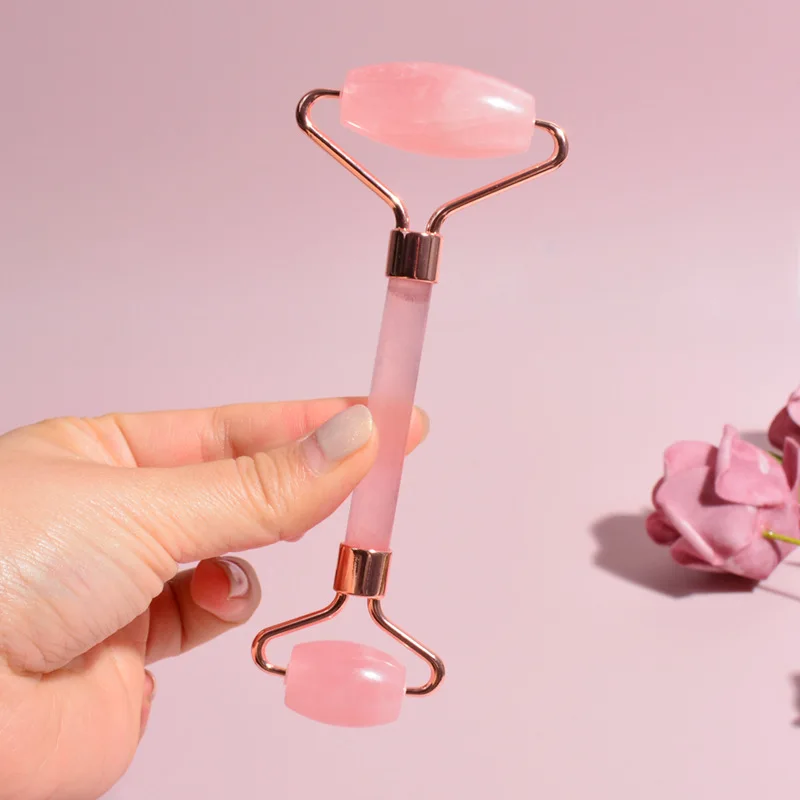 Skin care wholesale beauty tool natural jade facial roller pink crystal quartz stone for roller face