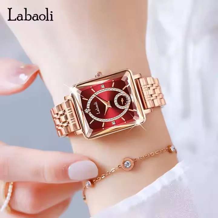 HOT SALES LABAOLI Tonneau Dial Women Watches Top Brand Luxury White Rose Gold Stainless Steel Band Ladies Wrist Watch