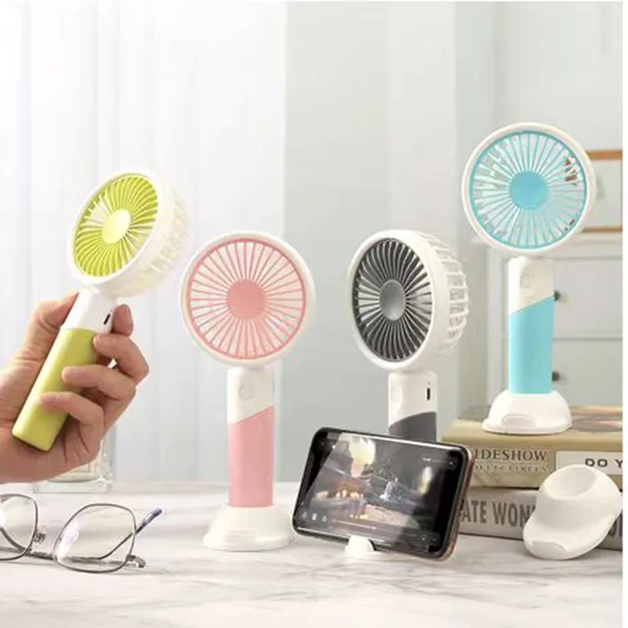 Wholesale Summer Portable Handheld Fan Rechargeable Small Fan 3 Speed Quiet Desktop  Mini Fan with Phone Holder Base neck cooler