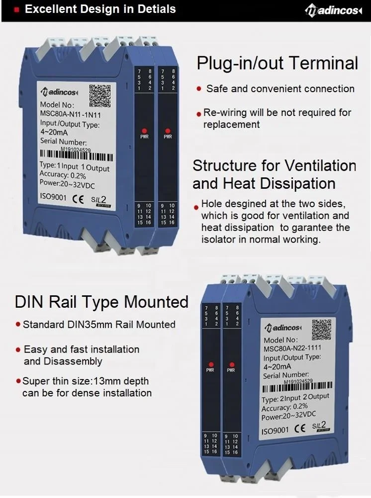 MSC80A:0.15% DIN35mm Isolated Analog Input Output 0-5v,1-5v,0-10v DC Voltage Signal Isolator Converter for PCL, DCS