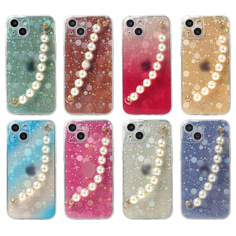 SOMOSTEL 2022 Double-Sided Flat IMD Laser Polka Dots Printing Phone Case with Bracelet for Iphone 14 pro 13 Fundas for Samsung