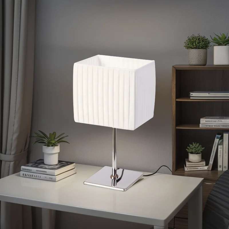 Custom Hotel Bedroom Living Room Coffee Room Modern Fabric Shade Electric Power Square Table Lamp LED Light