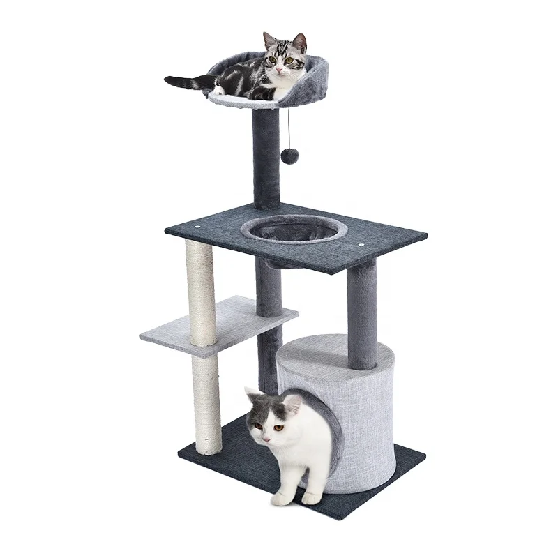 Modern Design Cat Tower Hammack Scratching Post Medium Cat Tree Condo