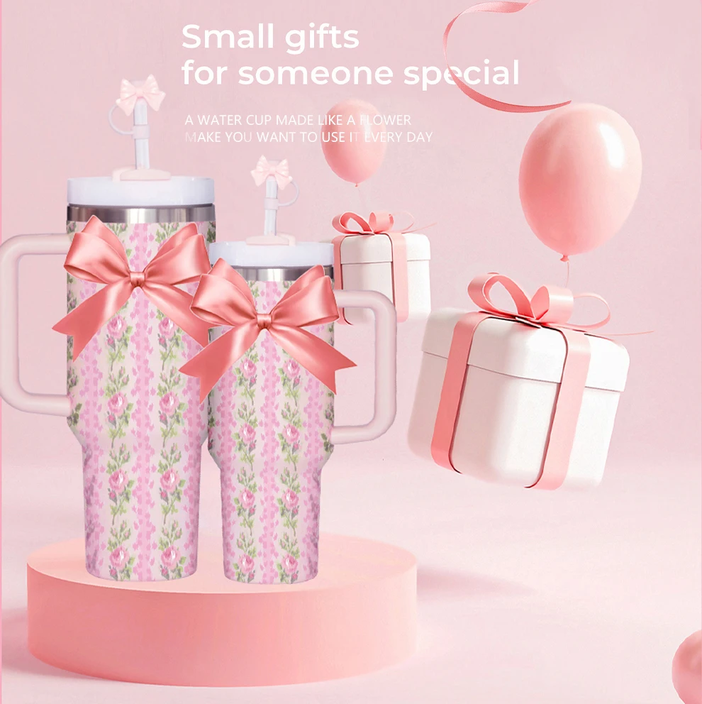 2024 New Business Gifts 40oz Flower Stainless Steel Coffee Cup 40 oz Tumbler With Handle Thermal Mug Classic Insulated Tumblers